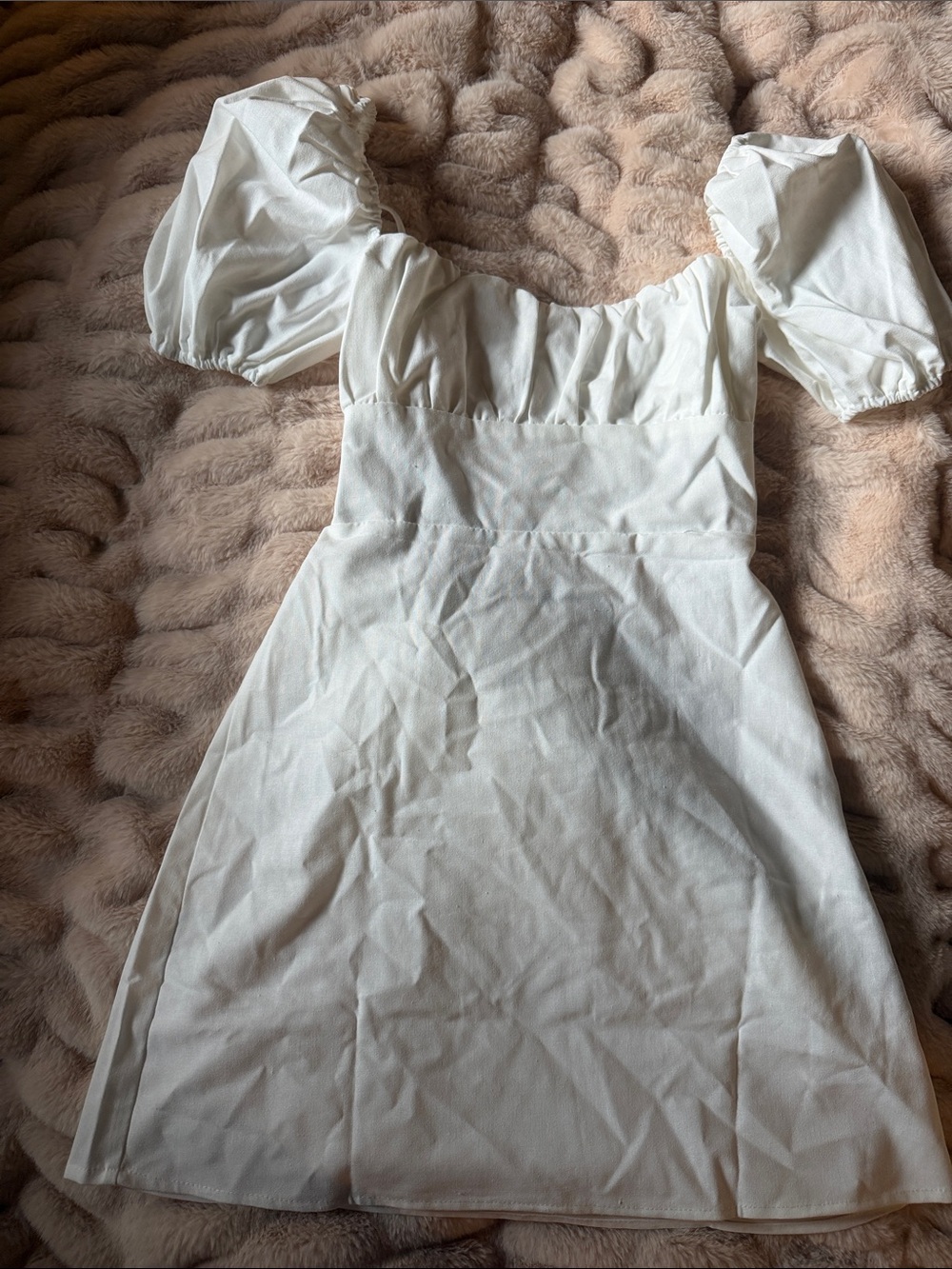 White Puff Sleeve Square Neck Mini Dress
